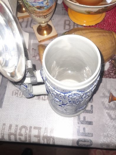 Tankard Stein Blue Cobalt Tone Salt Glaze Tavern Scene, Postage Available, Lots more Antiques and Collectables including Oil Lamps in my other ads,