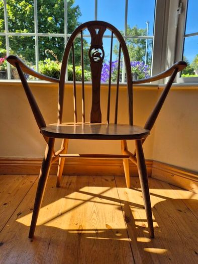 Pair of Vintage Ercol Blonde Swan Back Carver Dining Chairs