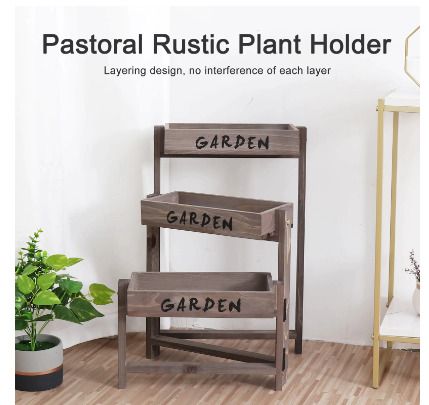 BRAND NEW 3 Tier Wooden Garden Plant Stand Vintage Folding Display Shelf for Indoor Outdoor Yard