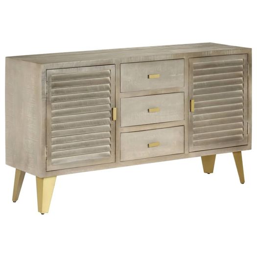 Drawer Cabinet Solid Mango Wood Grey with Brass 140x40x80 cm