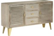 Drawer Cabinet Solid Mango Wood Grey with Brass 140x40x80 cm