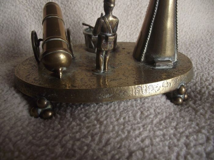 Victorian Brass Inkwell Desk Set - Military Theme - Lozenge Mark 13th January 1883