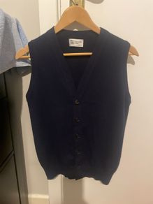 Dark Navy 100% cashmere sleeveless cardigan