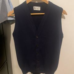 Dark Navy 100% cashmere sleeveless cardigan