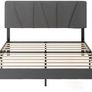 Double Bed Frame with Headboard - 4ft6 (135 x 190 cm) - 11.8'' Height - Upholstered Bed Base - Wooden Slat Support - Easy Assembly - Dark Grey Image 8