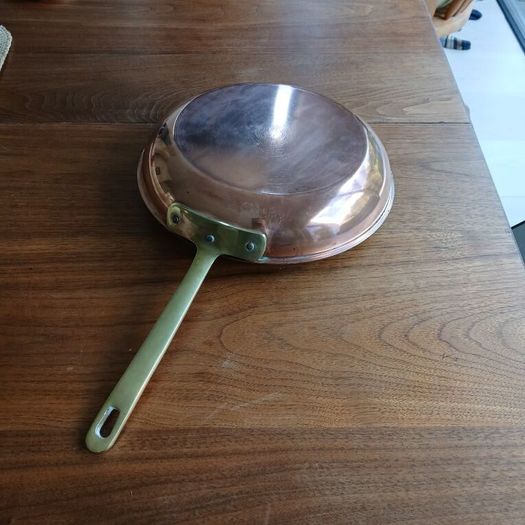 Skillet. Vintage brass, copper and stainless steel skillet.