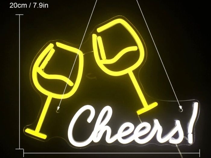Neon Sign Double Wine Glass with Cheers, Cheers Words Neon Light (15.9 inch x 7.9 inch)