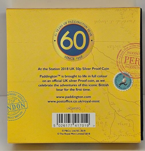 Royal Mint 2018 Silver Proof 50p Fifty Pence Paddington at the Station Coin in Original Holder with COA