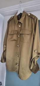 River Island Khaki Utility Blouse with Gold Buttons Sz 12 UK