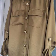 River Island Khaki Utility Blouse with Gold Buttons Sz 12 UK