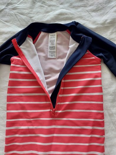 Marks & Spencer Red and White Striped Sunsafe Swimsuit (4-5 years)