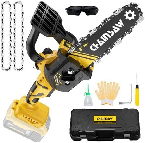 Mini Chainsaw Cordless 8 inch Compatible with Dewalt 18V 20V Battery, Brushless Auto Oiler, Portable Handheld Small Electric Chainsaw with Chain for Wood Cutting (No Battery)