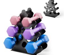 Dumbbell Rack Stand Dumbbells Not Included with Soft Rubber Protection, Ergonomic Handle & Coral-Inspired Style Compact Weight Storage Solution
