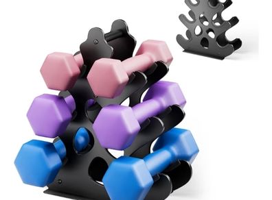 Dumbbell Rack Stand Dumbbells Not Included with Soft Rubber Protection, Ergonomic Handle & Coral-Inspired Style Compact Weight Storage Solution