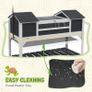 Wooden Tortoise Enclosure w/ Adjustable Lamp Holder, Openable Lid, Dual Main Houses, Storage Shelf, Fixed Tray - Grey Image 4