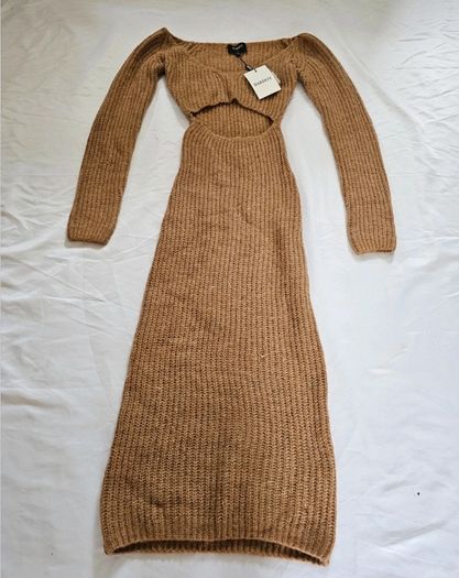 Bardot Brown Knit Cutout Midi Dress RRP 120E