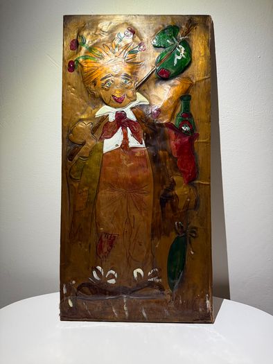 Large Vintage Mid Century 3D Copper Relief Wall Art Panel - J. Craig - Hobo Traveler Caricature