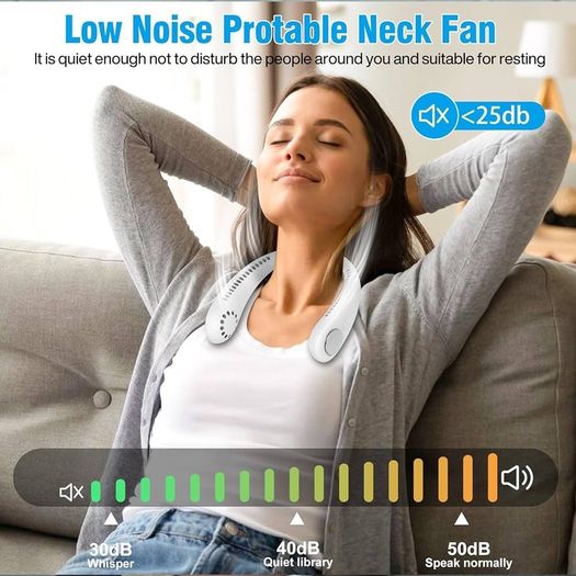 NEW SALE | Portable Hanging Neck Fan, Bladeless Mini Neck Fan with 360 Degree Airflow, 3-Speed Hands-Free Personal Fan Rechargeable Wearable Fan Cooling Quiet for Home Office Travel Sports Outdoor, White