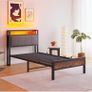 single LED Lights,Metal Upholstered Platform Bed Frame with Charging Image 6