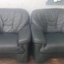 green leather couch and 2 arm chairs Image 3