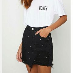 Black denim skirt