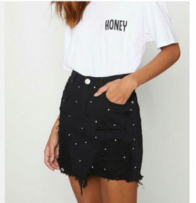 Black denim skirt