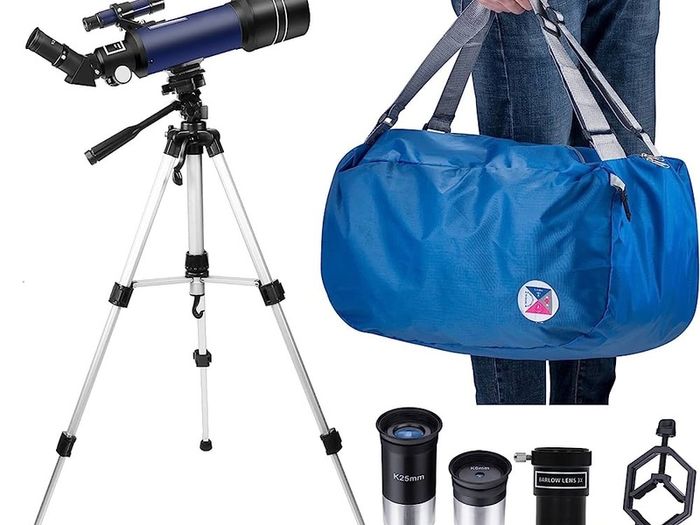 Telescope for Astronomy, 200X Pro 400/70 FMC Glass Optical Refractor Telescopes, With Adjustable Tripod Phone Adapter Barlow Lens Moon Filters Carrying Bag for Kids Adult Beginners