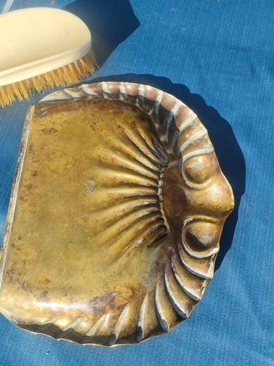 Victorian brass crumber and bone handled brush