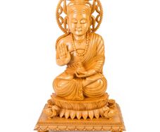 60cm White Kadamb Wood Buddha Statue - Hand-Carved from India