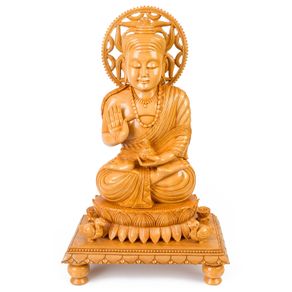 60cm White Kadamb Wood Buddha Statue - Hand-Carved from India