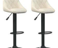 Bar Stool | Set of 2 | Cream | Velvet and steel | Adjustable | Modern