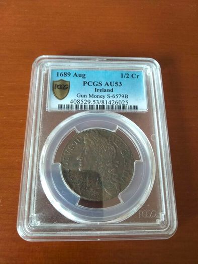 1689 August Gunmoney Halfcrown PCGS AU53