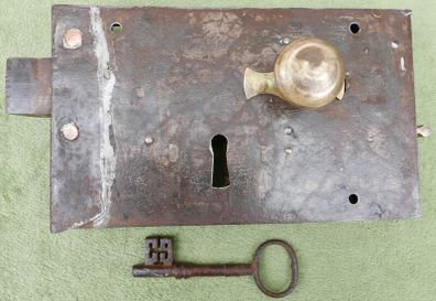 Large 11" x 6" Original Georgian Front Door Lock with Drop Handle (works well)