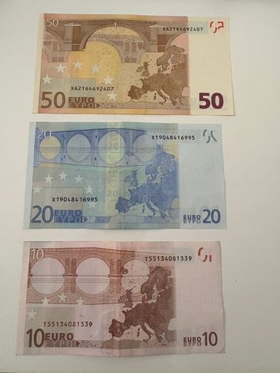 3 x notes 10,20,50 euro from 2002 circulate no rip