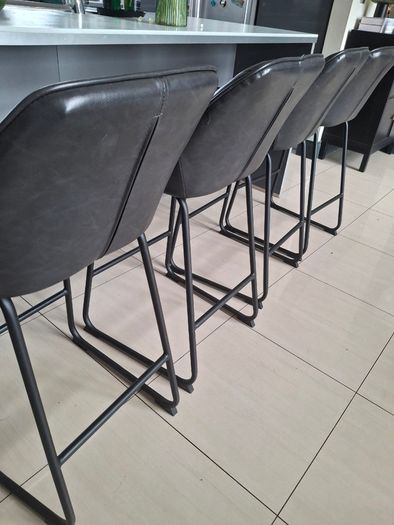 4 Grey high Stool leather chairs