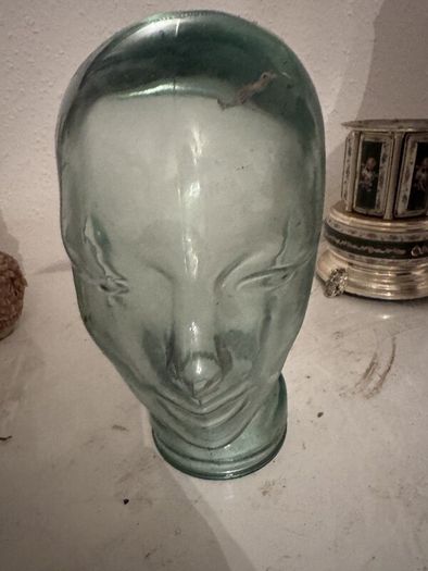Vintage Green Glass Head, 28cm, Hat or Wig Display