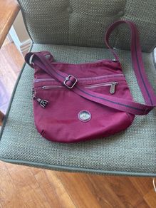 Kipling Arto Burgundy- Maroon Shoulder - Crossbody Bag with metallic monkey / keyring