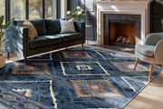 Machine Washable Rugs Living Room 120x180 cm, Kitchen Rugs Non Slip Washable, Soft Short Pile Vintage Blue Rugs for Bedroom, Moroccan Rug for Hallway, Diningroom, Blue
