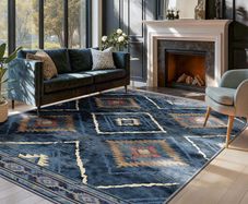 Machine Washable Rugs Living Room 120x180 cm, Kitchen Rugs Non Slip Washable, Soft Short Pile Vintage Blue Rugs for Bedroom, Moroccan Rug for Hallway, Diningroom, Blue
