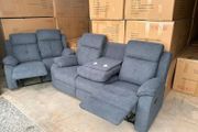 Hailey Biege &amp; Slate Grey Fabric Recliner Sofa Set