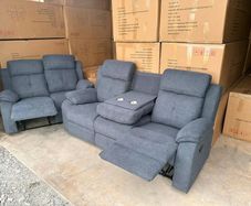 Hailey Biege & Slate Grey Fabric Recliner Sofa Set