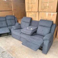 Hailey Biege & Slate Grey Fabric Recliner Sofa Set
