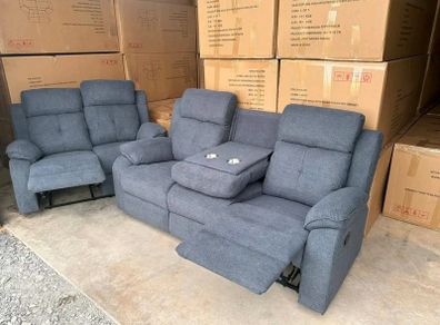 Hailey Biege & Slate Grey Fabric Recliner Sofa Set