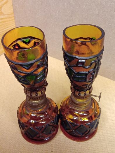 Vintage Amber Glass Oil Lamps  / 1960s