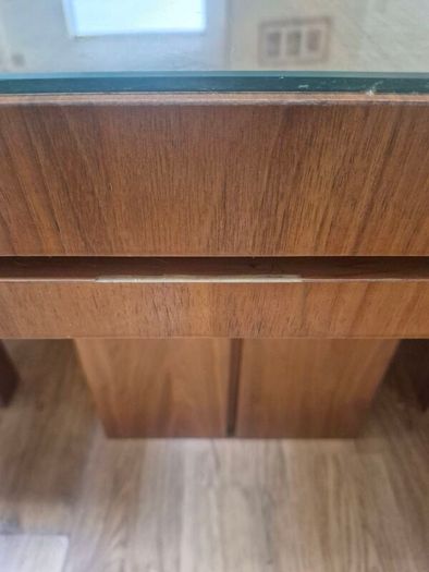 Large Solid Walnut Dining Table plus two benches