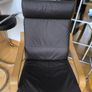 Ikea Poang brown leather chairs and matching footstool with occasional table Image 3