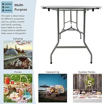 Folding Table 6ft Heavy Duty Extra Strength Camping Buffet Wedding Market Garden Party Car Boot Stall Picnic Trestle Indoor Outdoor Foldaway Carry Handle