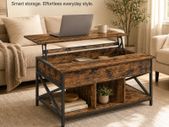 Lift Top Coffee Table with Hidden Storage and Shelves Rustic Brown and Black