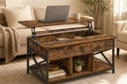 Lift Top Coffee Table with Hidden Storage and Shelves Rustic Brown and Black