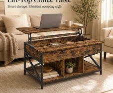 Lift Top Coffee Table with Hidden Storage and Shelves Rustic Brown and Black